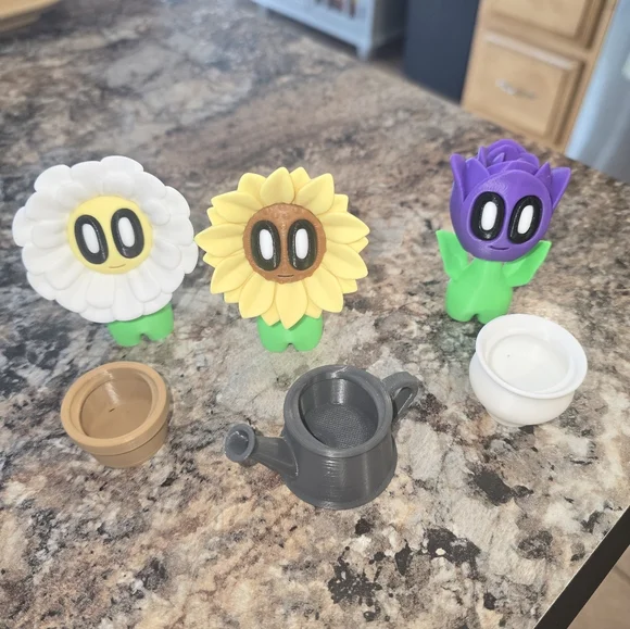 3d Printed Colorful Flower Trio - Picture 2 of 2